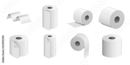 Toilet paper roll vector towel tissue icon. Isolated kitchen 3d paper toilet illustration wc realistic tape bathroom isometric cylinder. photo