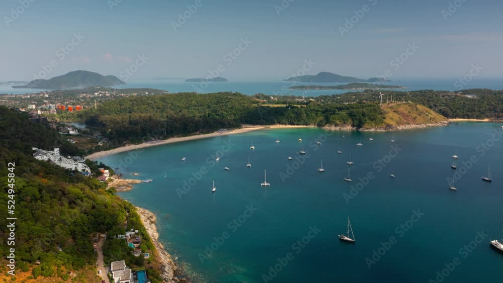sunset light phuket island famous naiharn beach yacht dock coastline aerial panorama 4k timelapse thailand sunset light phuket island famous naiharn beach yacht dock coastline aerial panorama 4k timelapse thailand