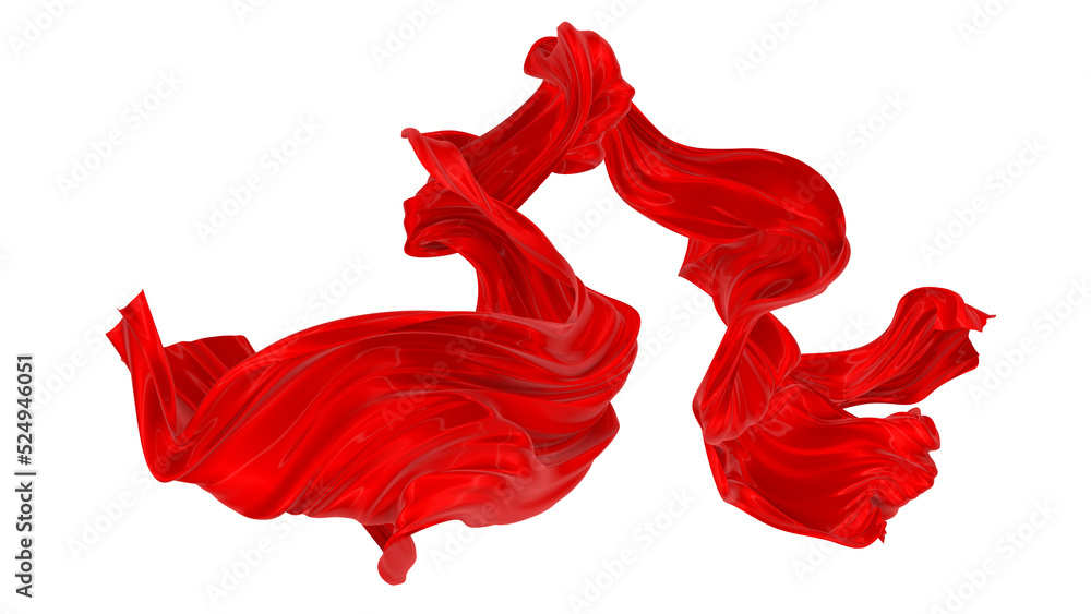 Beautiful flowing fabric of red wavy silk or satin. 3d rendering image. Beautiful flowing fabric of red wavy silk or satin. 3d rendering image.