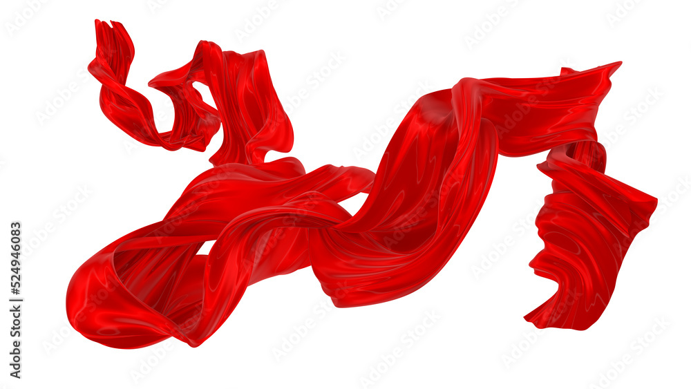 Beautiful flowing fabric of red wavy silk or satin. 3d rendering image. Beautiful flowing fabric of red wavy silk or satin. 3d rendering image.