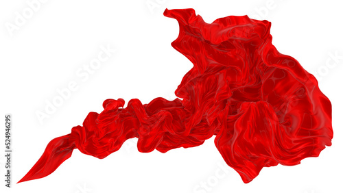 Beautiful flowing fabric of red wavy silk or satin. 3d rendering image.