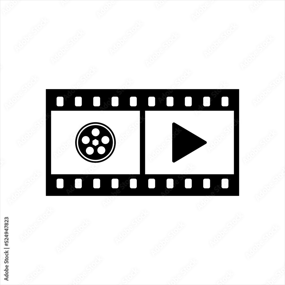 Vector Film ribbon icon and play icon on film strip background. Vector Film ribbon icon and play icon on film strip background.