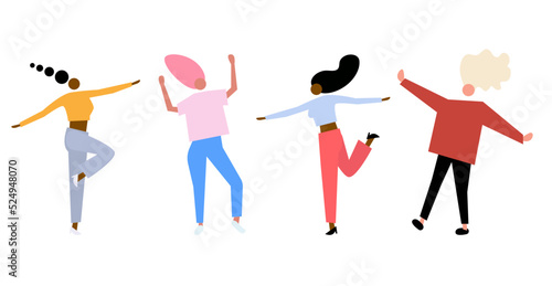 Set of different modern happy women dancing vector illustration