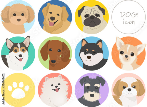 色んな犬種のアイコンセット_ベクターイラスト