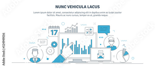 Business analysis banner template with thin line icons for websites. Business, strategy, finance and marketing icons.