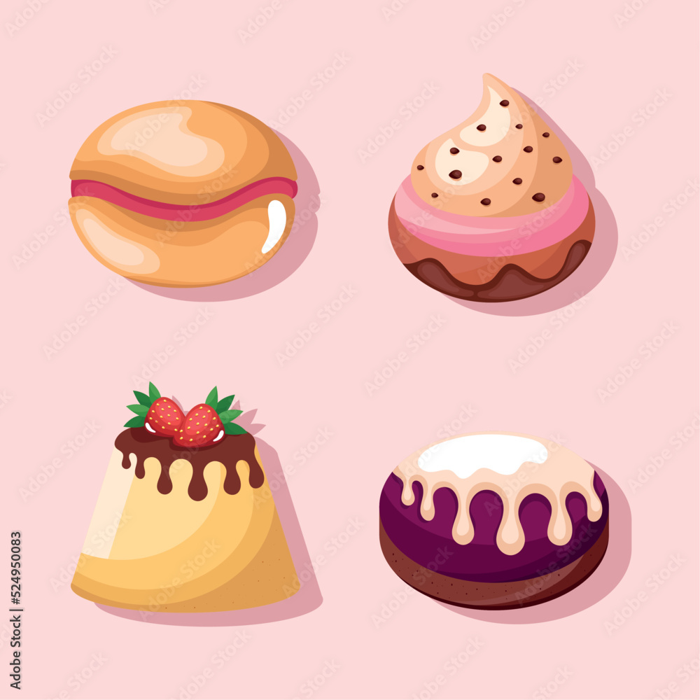 four dessert products icons