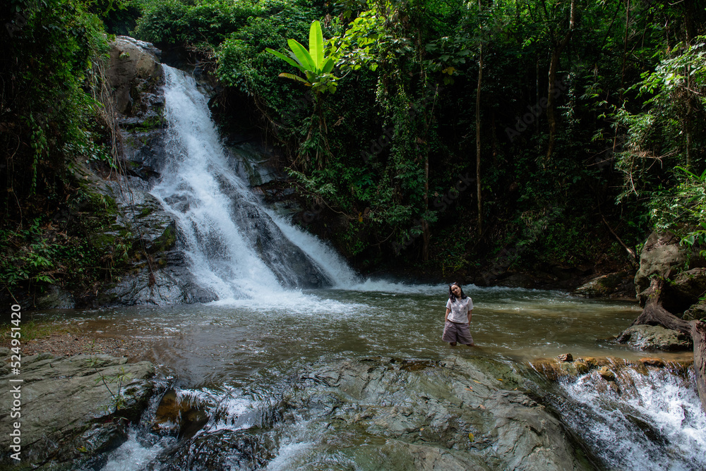 A vacation to a waterfall in the middle of the forest in the high valley. A vacation to a waterfall in the middle of the forest in the high valley.