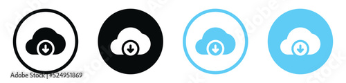 cloud download icon with arrow down sign symbol, save import icon, data storage database icons button