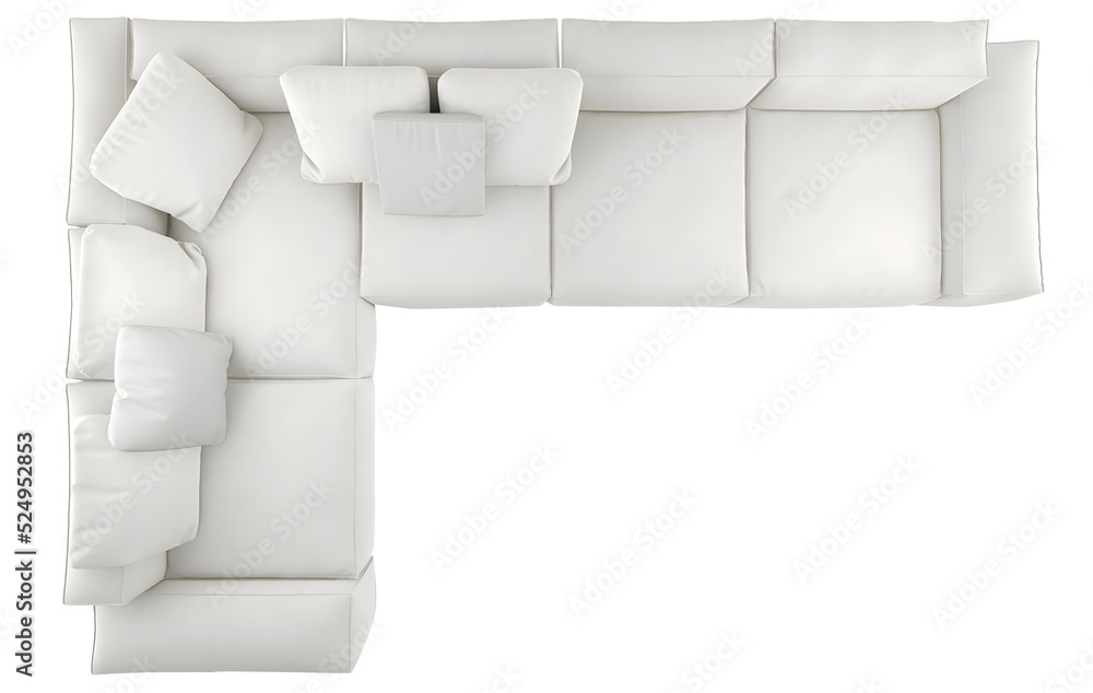 Top view white L shape sofa and pillow transparent. Png. 3D rendering Stock  Illustration | Adobe Stock