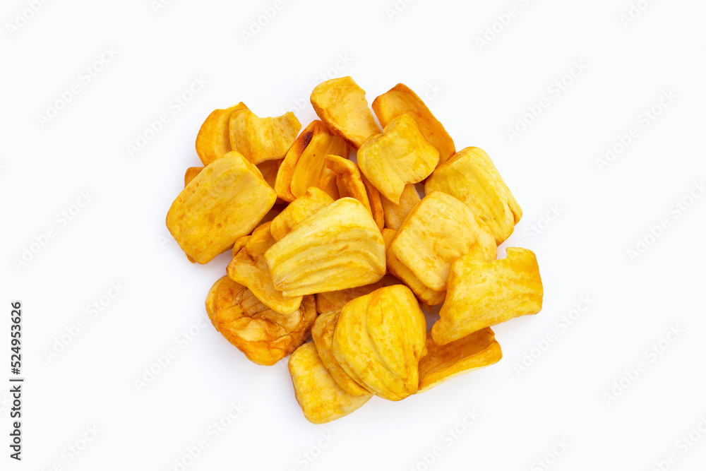 Jackfruit chips on white background Jackfruit chips on white background