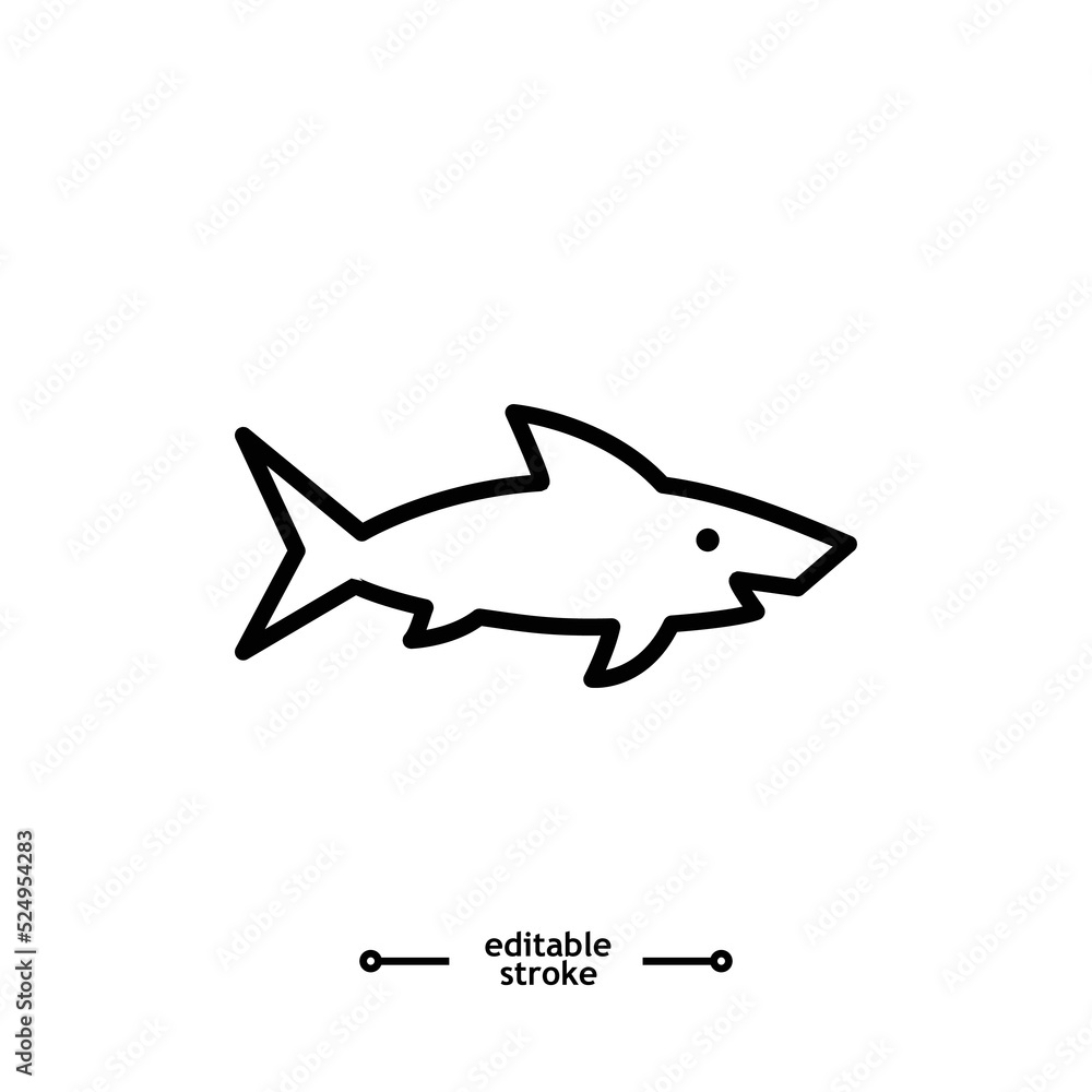 Fototapeta premium Shark icon. Sea dangerous predator. Angry animal vector, sign, symbol, logo, illustration, editable stroke, flat design style isolated on white linear