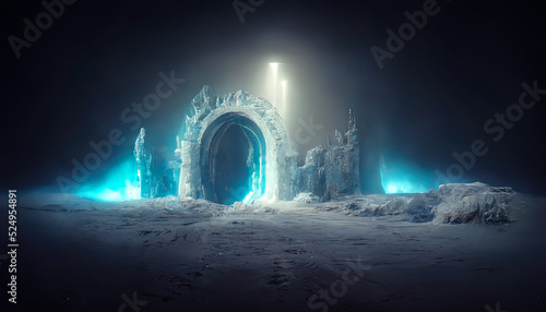 Fotografia Abstract fantasy glacial winter cold neon landscape