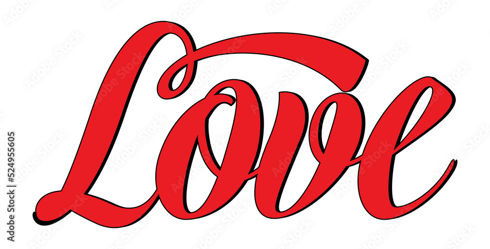 The word Love in swirly script red letters, PNG Transparent Background