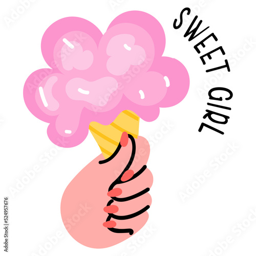 A flat sticker of sweet girl 