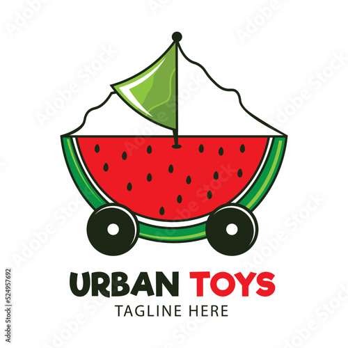 Watermelon car urban kid toys vector illustration, perfect for kids play club logo design