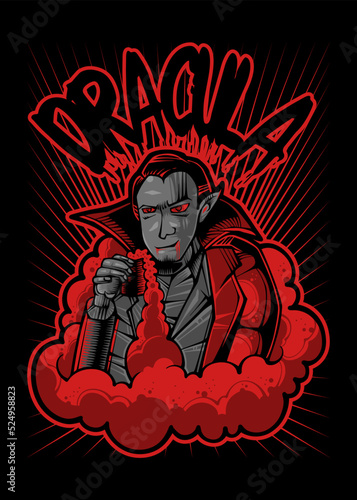 Dracula Vector Japanese Illustration Style Isolated. Editable Layer and Color. Dracula Drinking Blood for Halloween Event.