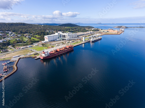 Albany port with grain silos and bulk carriers photo