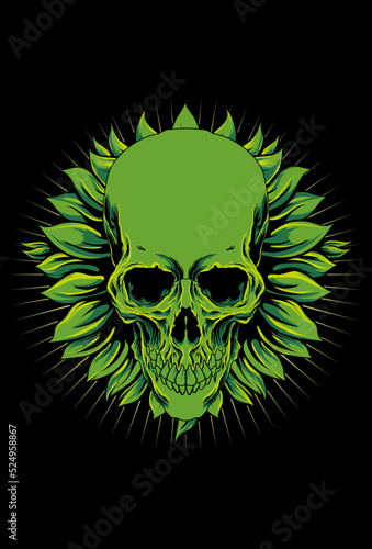 Skull with flower and light vector illustration