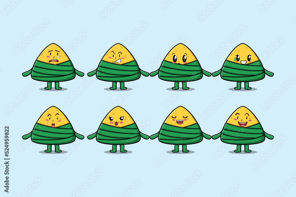 Fototapeta premium Set kawaii chinese rice dumpling cartoon character with different expressions of cartoon face vector illustrations