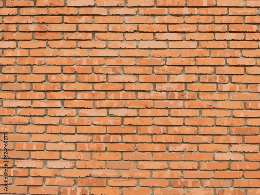 Naklejka premium Brick wall, red relief texture with shadow, vector background illustration