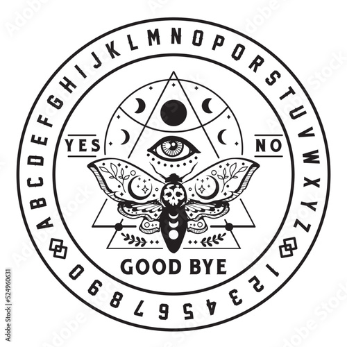 Ouija board with Death's Head Moth