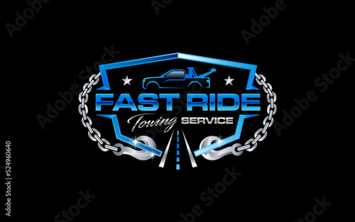 Illustration vector graphic of towing truck service logo design suitable for the automotive company
