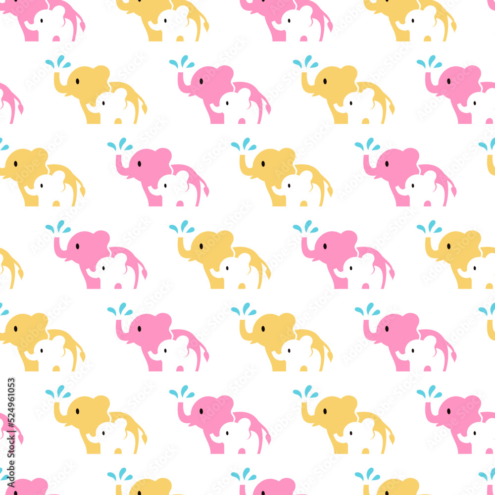 Fototapeta premium Happy Cute Mother and Children Elephants Playing water Vector Seamless Pattern