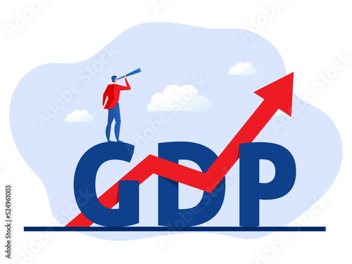 GDP or gross domestic product per capita.Businessman analysis with telescope growth income.National earning profit measurement and index.Financial value.vector vector illustrator