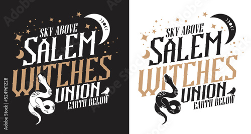 Salem Local Witches Union. Crescent moon and snake. Surrounded by stars. Halloween Vector and Clip Art