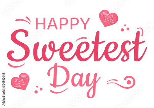 Happy Sweetest Day on 21 October Sweet Holiday Event Hand Drawn Cartoon Flat Illustration with Cupcakes and Candy in a Pink Background