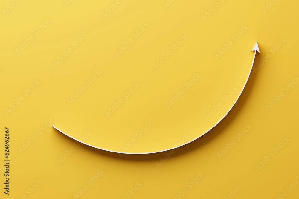 Arrow sign growth on yellow background. Business development to success ...