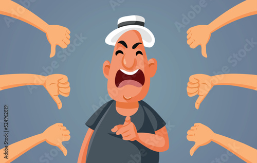 People Disliking Over Critical Person Vector Cartoon illustration. Toxic elderly person arguing with everybody complaining and frowning
