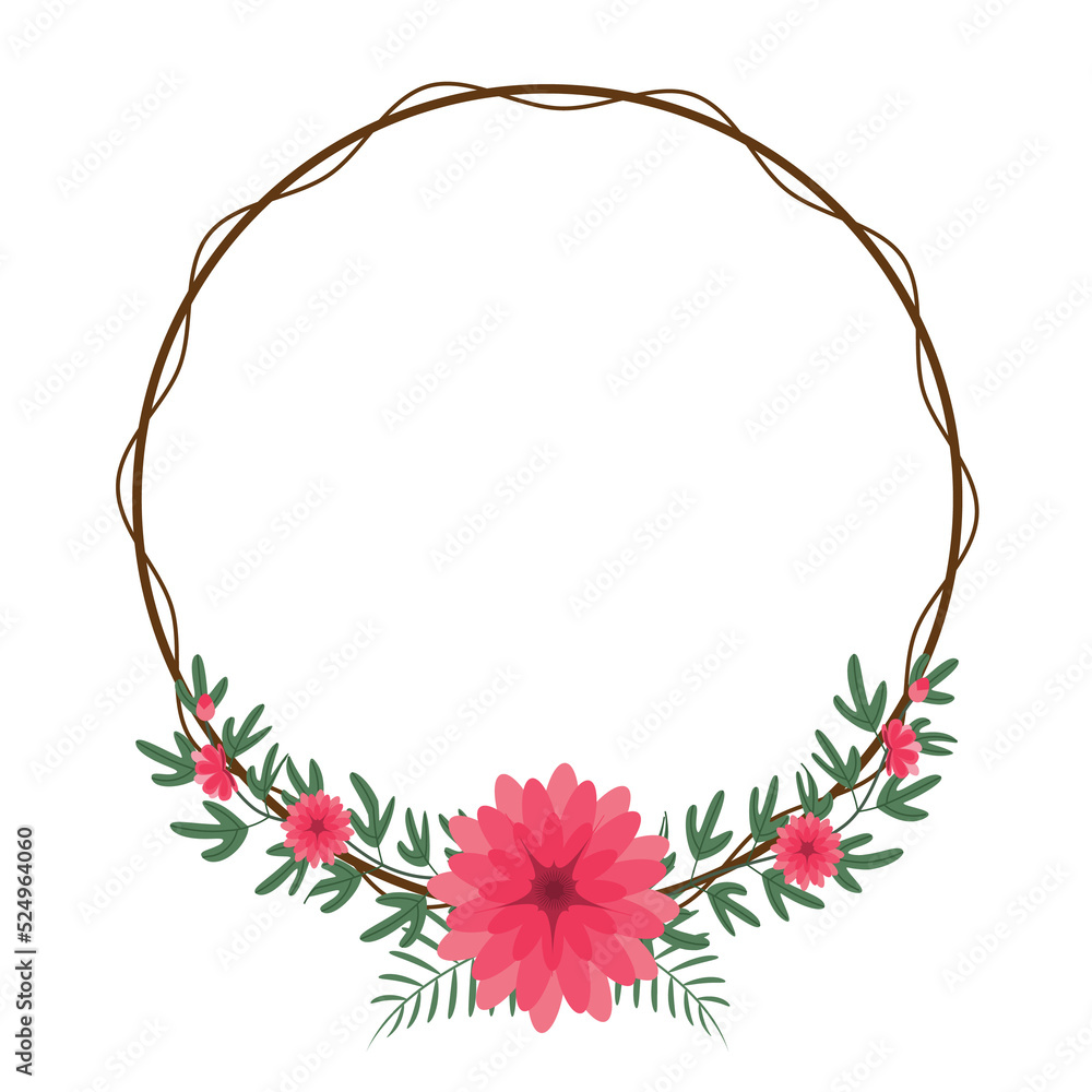 Round wreath with twigs with sunflower, floral .design graphic Round wreath with twigs with sunflower, floral .design graphic