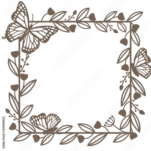 brown round wreath with twigs and butterfly.design graphic