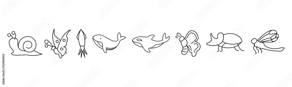 Animal line art icon set design template vector illustration Animal line art icon set design template vector illustration