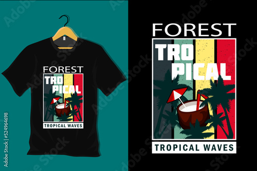Forest Tropical Waves Retro Vintage T Shirt Design