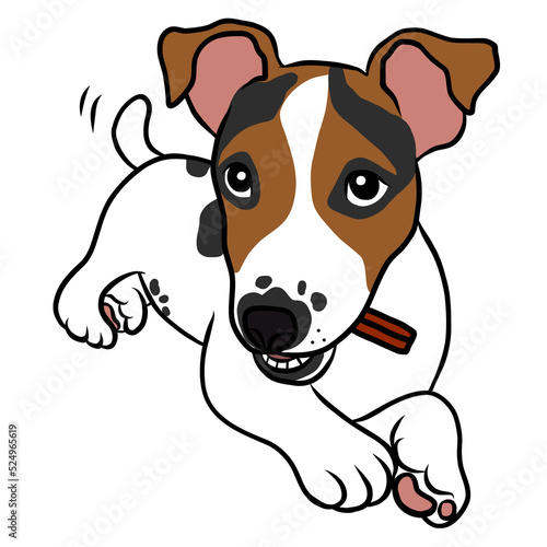 Jack Russell puppy dog eating snack cartoon 