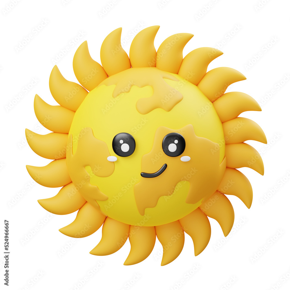 Fototapeta premium Cute Sun Face 3D Icon