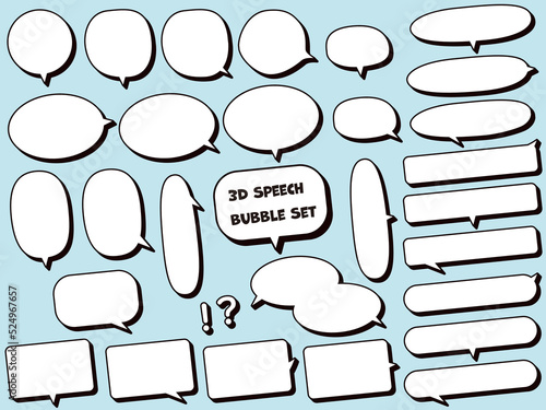 3D効果のついた丸い吹き出しセット