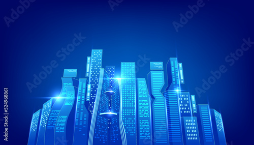 Digital city or futuristic city concept. Metaverse or Virtual reality technology concept.