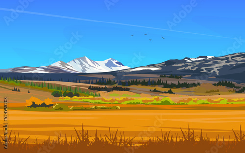 landscape with fields and mountains