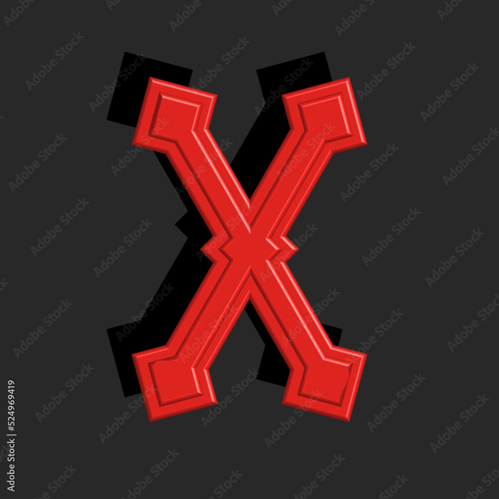 Red letter X initial logo 3d gothic style monogram with shadow on dark background, ancient latin pointed letter calligraphic symbol. Red letter X initial logo 3d gothic style monogram with shadow on dark background, ancient latin pointed letter calligraphic symbol.