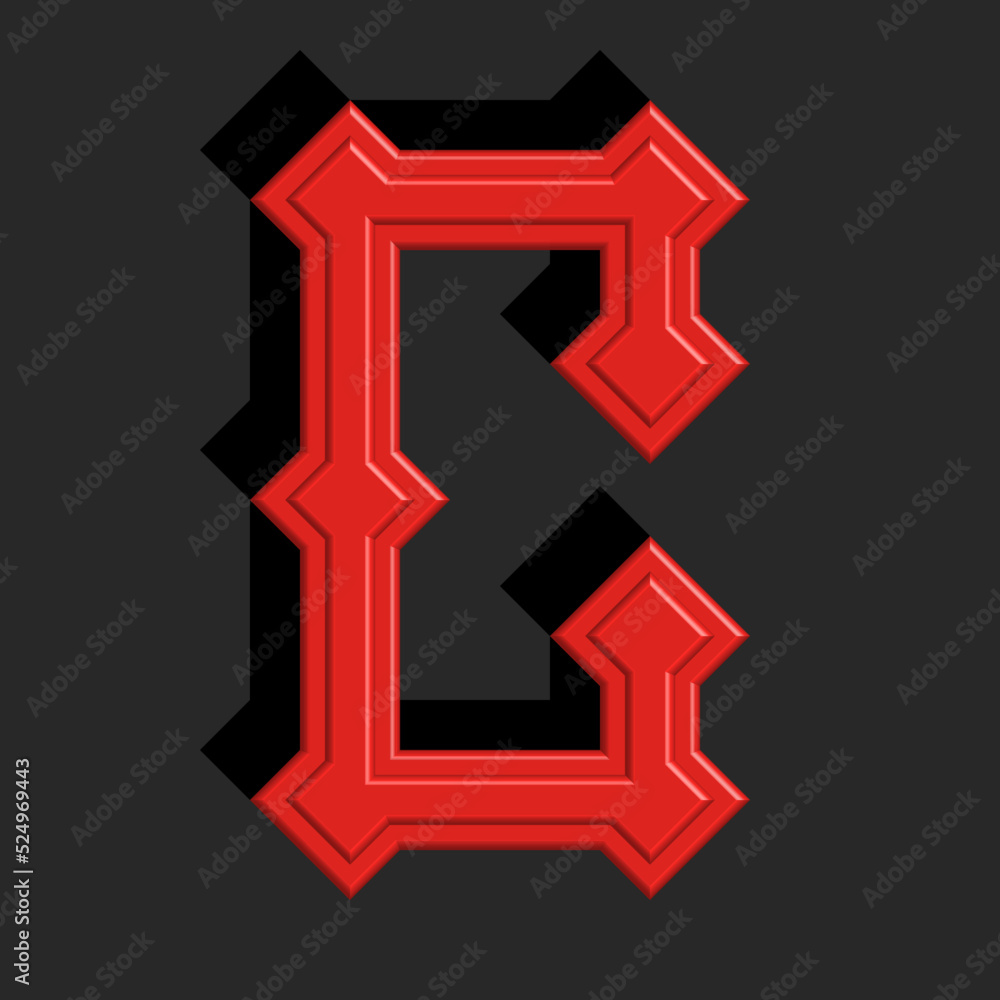 Letter C logo 3d gothic monogram initial, red color mark in the gothic style, faceted and sharp aggressive symbol print. Letter C logo 3d gothic monogram initial, red color mark in the gothic style, faceted and sharp aggressive symbol print.