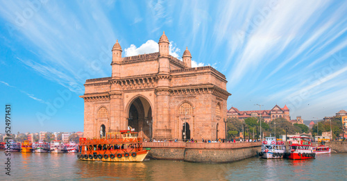 The Gateway of India and boats as seen from the Harbour - Mumbai, India