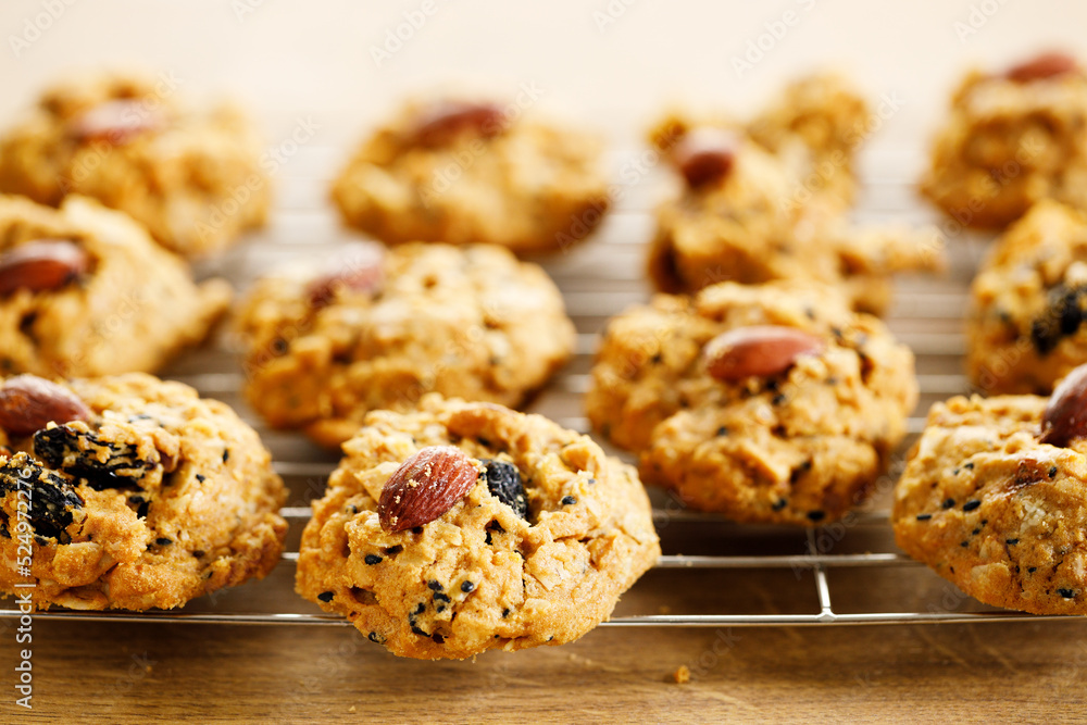 Oatmeal cookies with black sesame and almond. Oatmeal cookies with black sesame and almond.