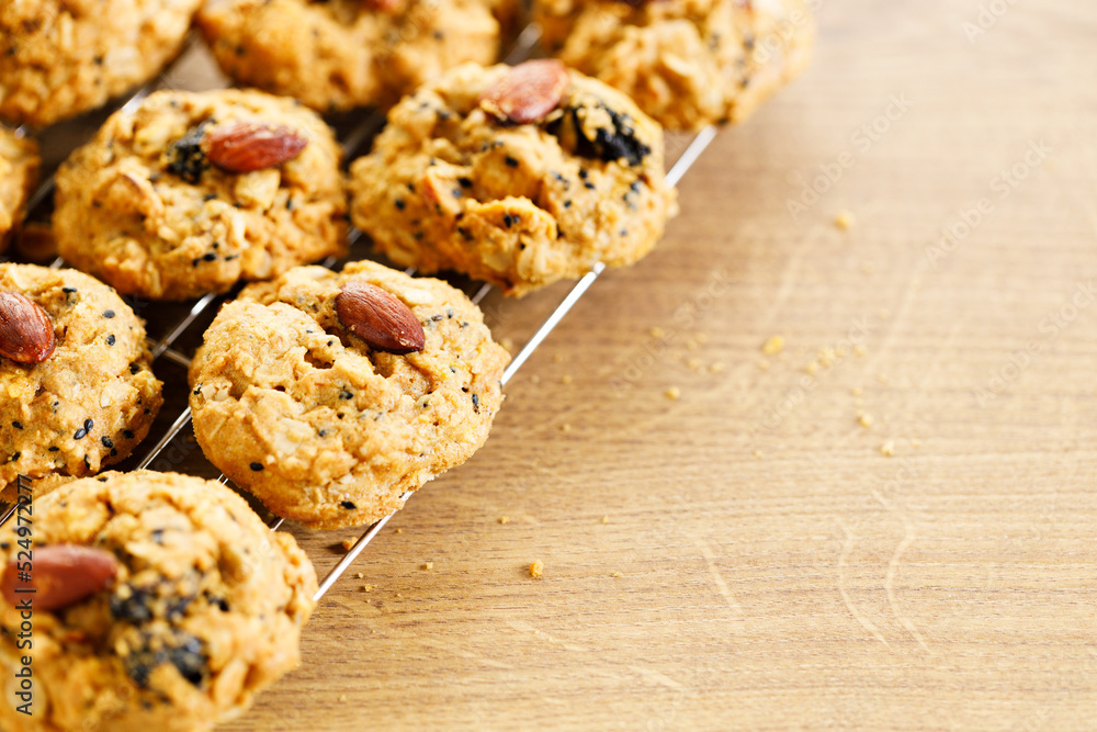 Oatmeal cookies with black sesame and almond. Oatmeal cookies with black sesame and almond.