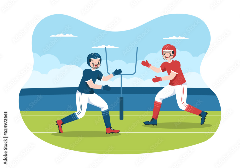 American Football Sports Player with The Game uses an Oval Shaped Ball and is Brown at Field Hand Drawn Cartoon Flat Illustration American Football Sports Player with The Game uses an Oval Shaped Ball and is Brown at Field Hand Drawn Cartoon Flat Illustration