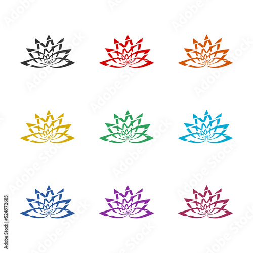 Lotus flowers or yoga floral symbol. Set icons colorful