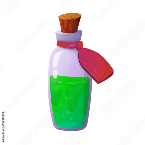 Magic potion. Cartoon game interface elements, alchemist bottles with elixir photo