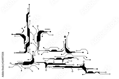 Vector circuit board frame and log security communication concept for technology background